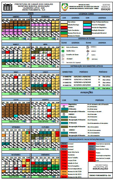 Calendário Educação de Jovens e Adultos