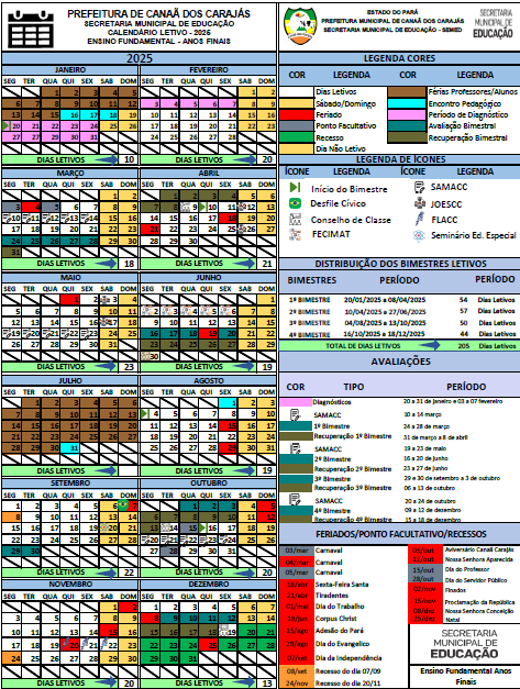 Calendário Ensino Fundamental Anos Finais