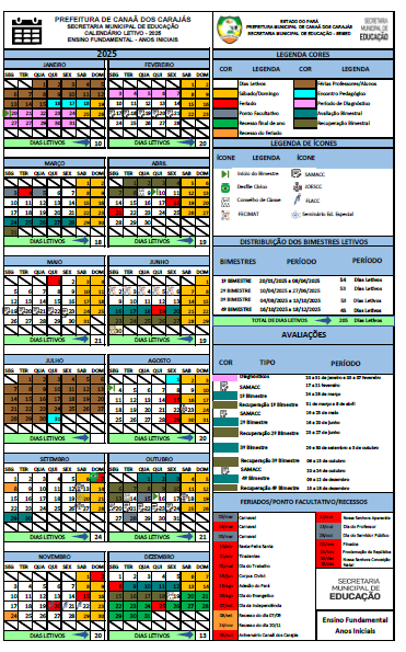 Calendário Ensino Fundamental Anos Iniciais